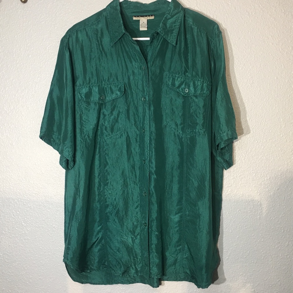 New York Studio Silk Top Green Medium